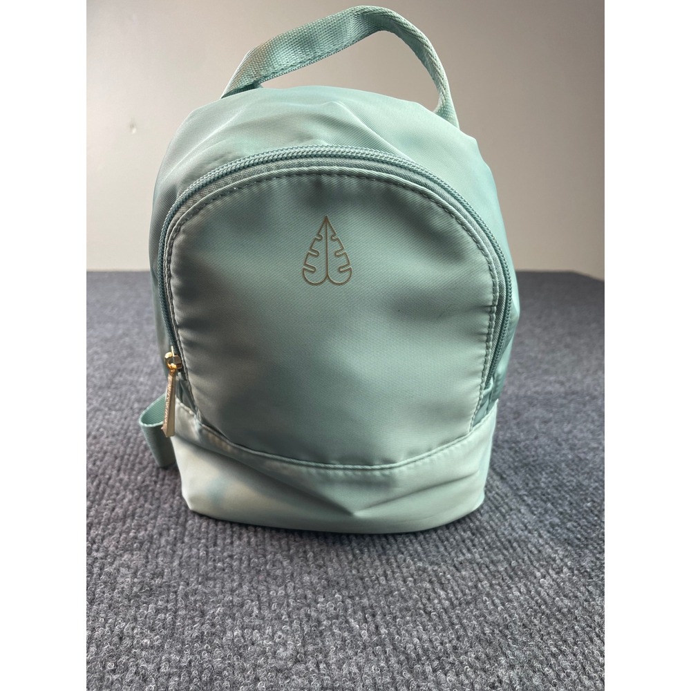 Biossance Mini Backpack Sage Green Nylon Gold Leaf Logo Small Travel Bag NEW